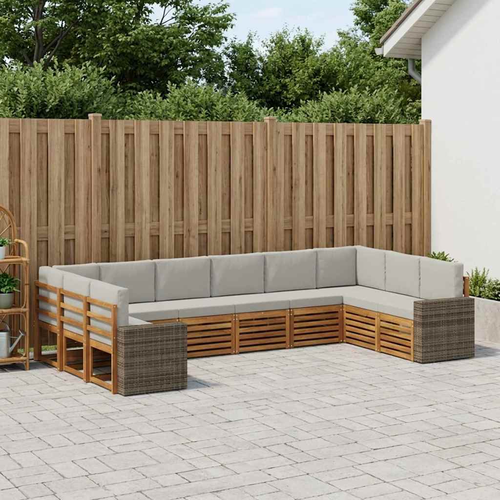 Outdoor-Sofagarnitur 10 pcs Natürlich und Hellgrau Polyester
