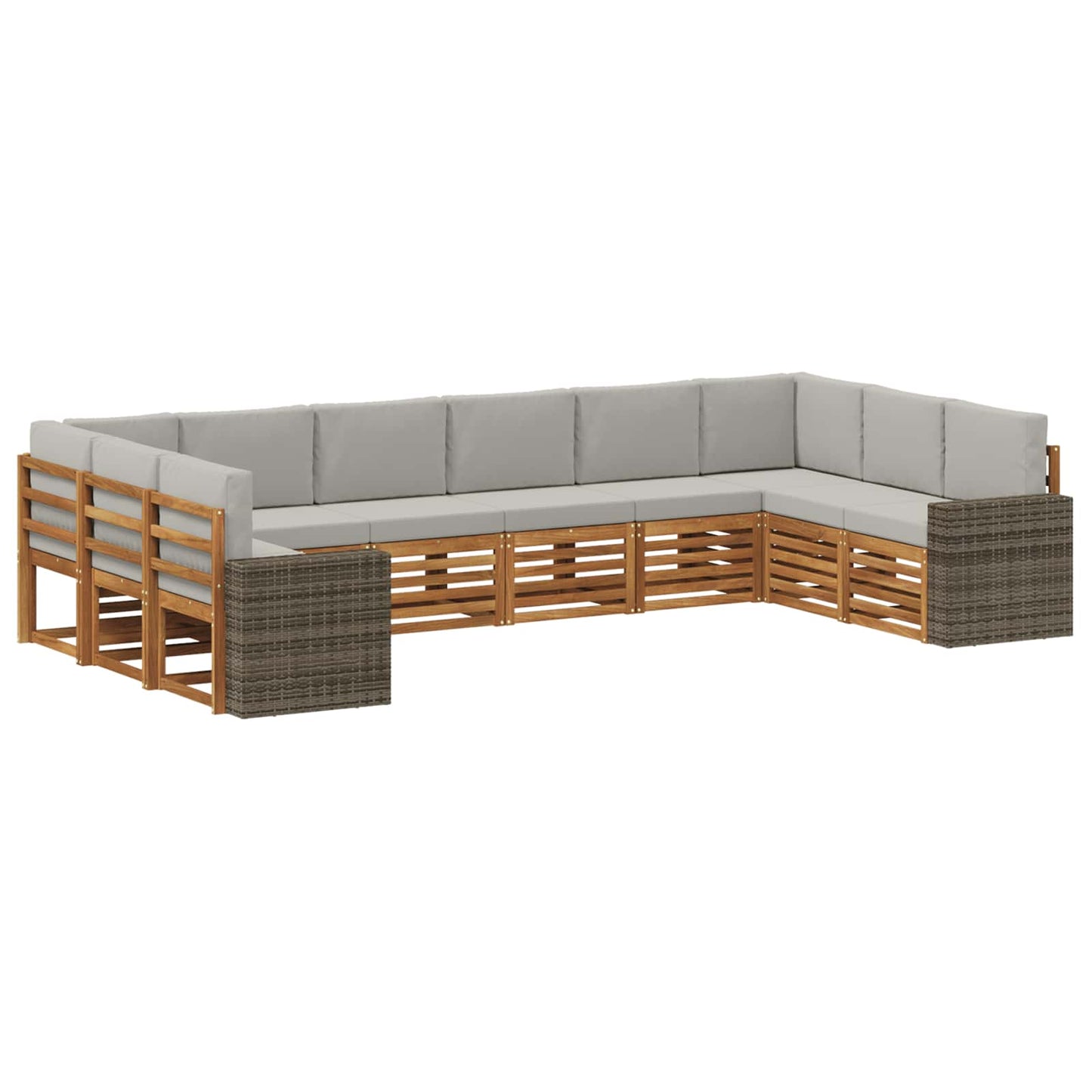 Outdoor-Sofagarnitur 10 pcs Natürlich und Hellgrau Polyester