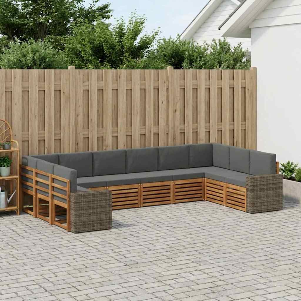 Outdoor-Sofagarnitur 10 pcs Natur und Anthrazit Polyester