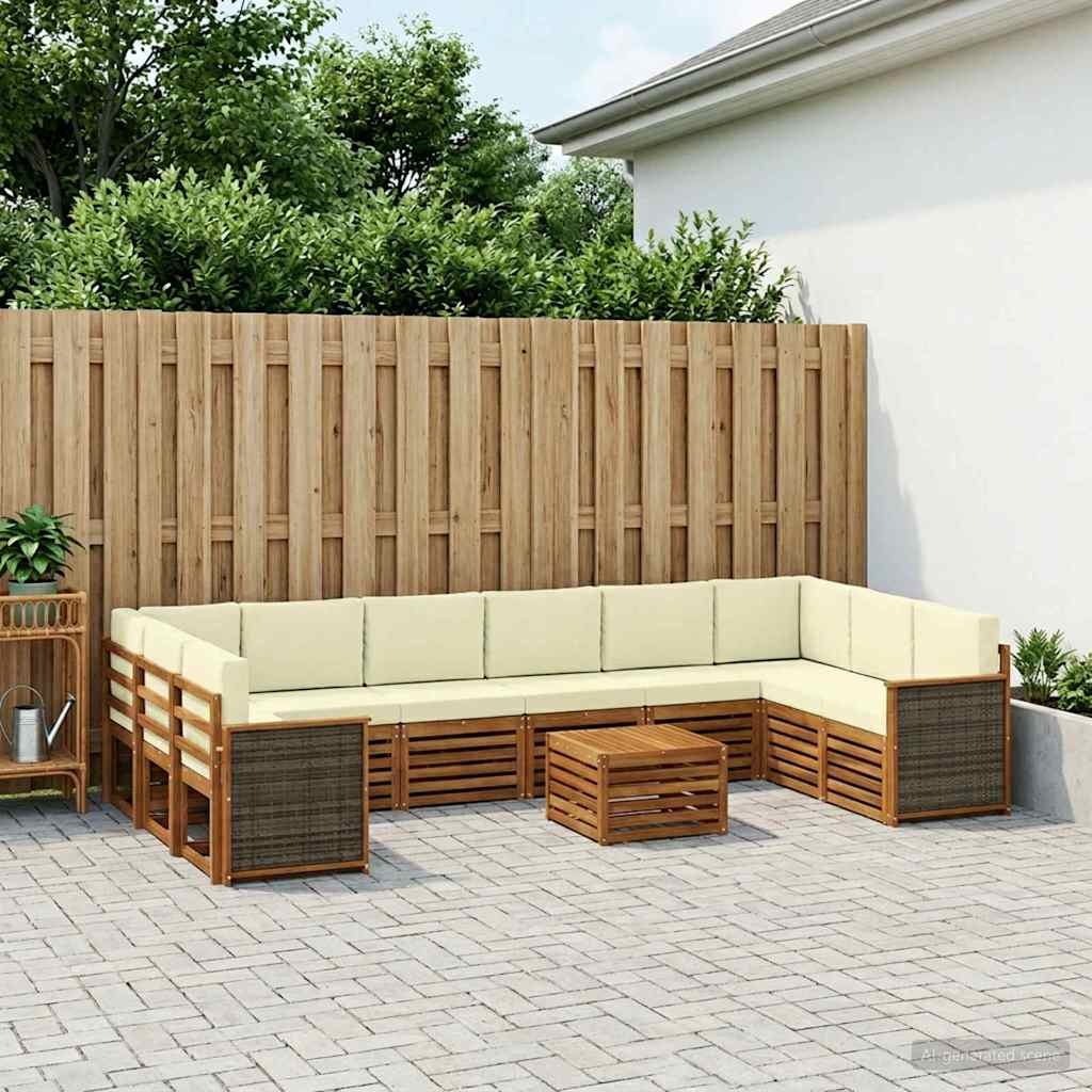 Outdoor-Sofagarnitur mit Kissen 8 pcs Natur und Creme