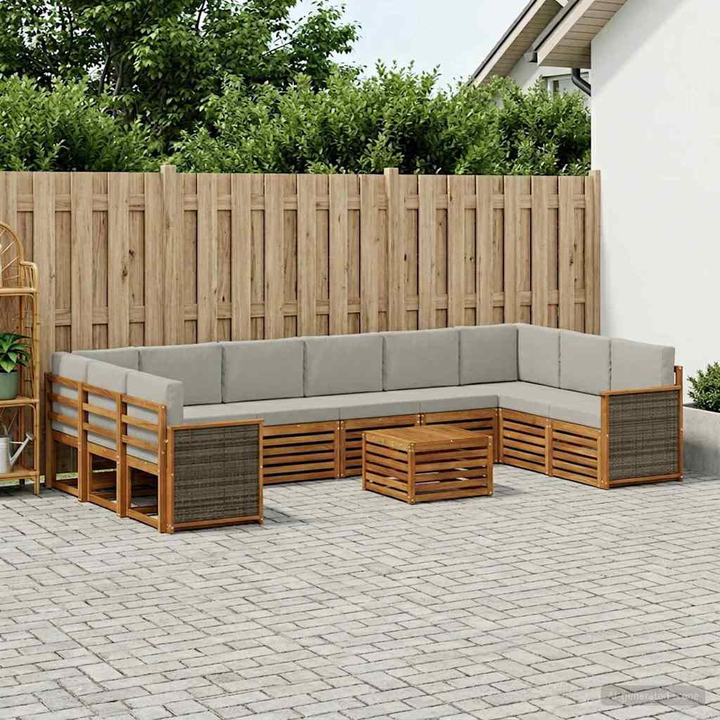 Outdoor-Sofagarnitur mit Kissen 8 pcs Natürlich und Hellgrau