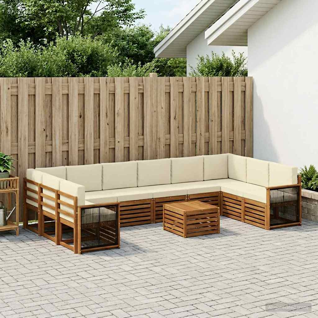 Outdoor-Sofagarnitur mit Kissen 8 pcs Natur und Creme