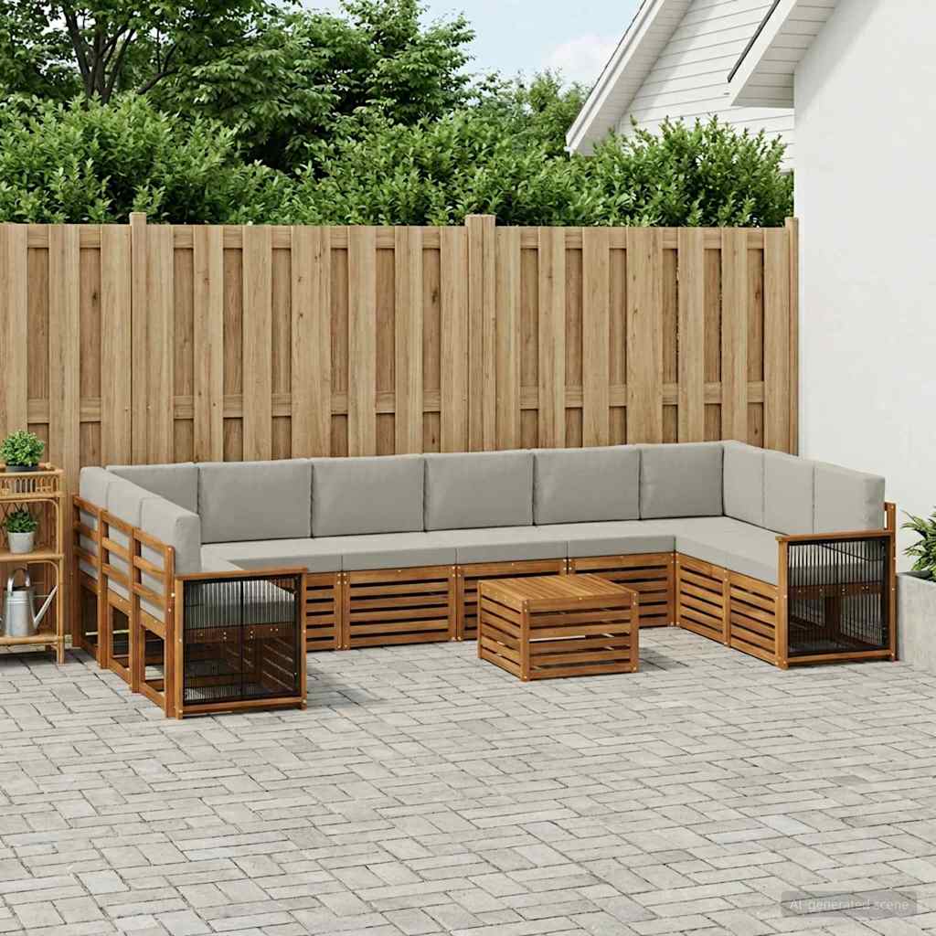 Outdoor-Sofagarnitur mit Kissen 8 pcs Natürlich und Hellgrau