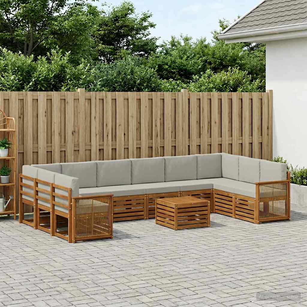 Outdoor-Sofagarnitur mit Kissen 8 pcs Natürlich und Hellgrau