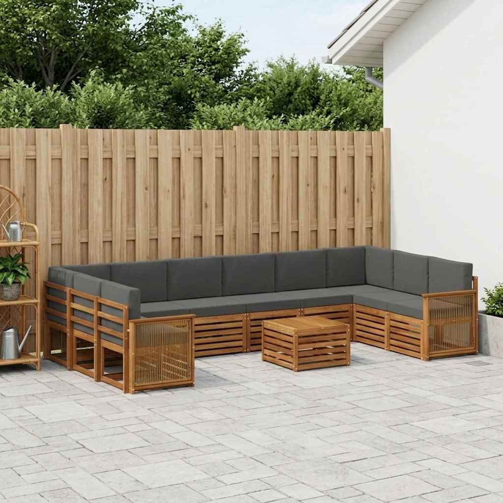 Outdoor-Sofagarnitur mit Kissen 8 pcs Natur und Anthrazit
