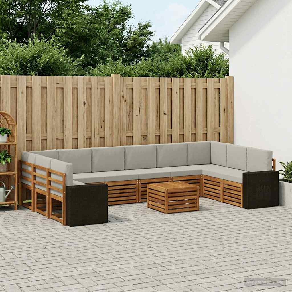 Outdoor-Sofagarnitur 11 pcs Natürlich und Hellgrau Polyester