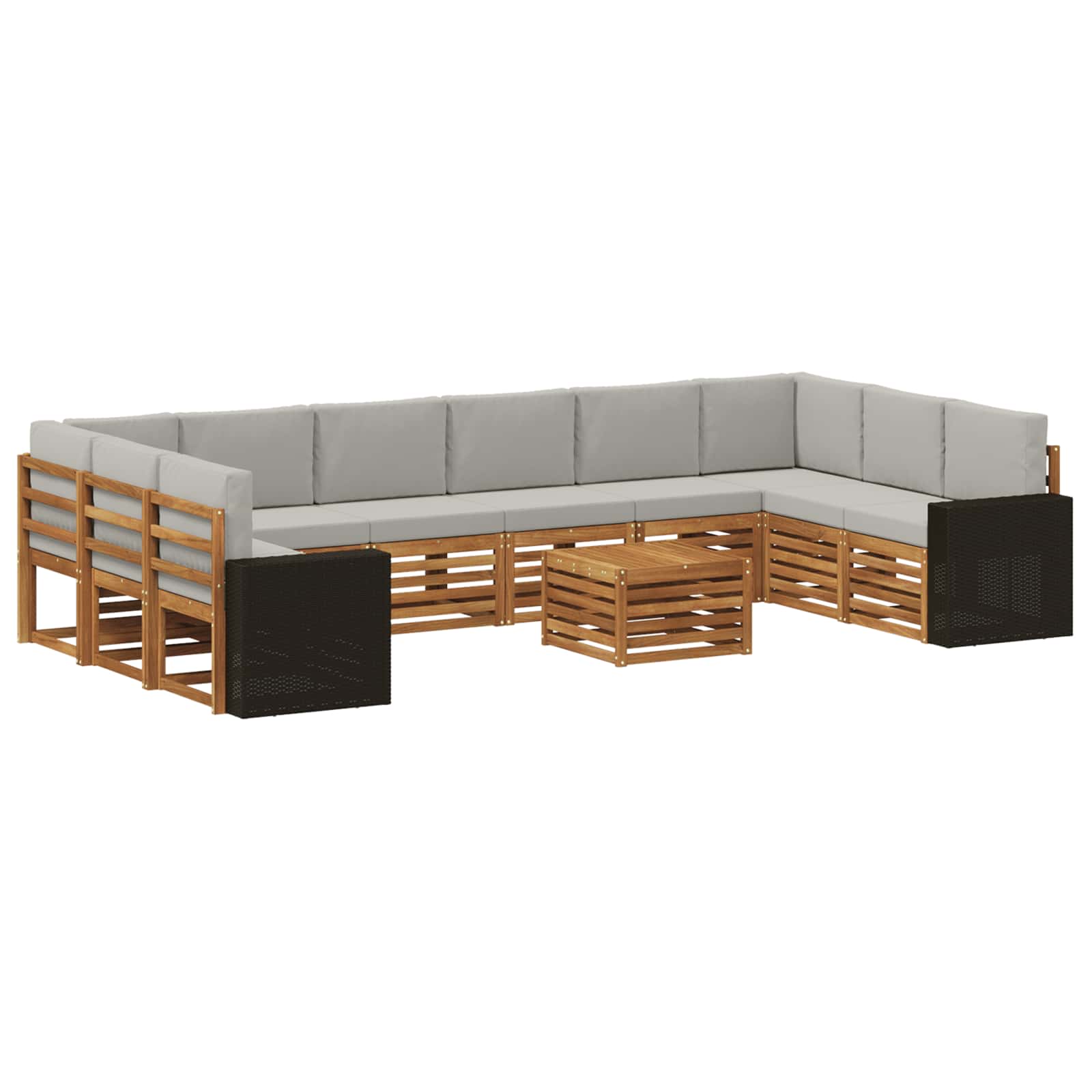 Outdoor-Sofagarnitur 11 pcs Natürlich und Hellgrau Polyester