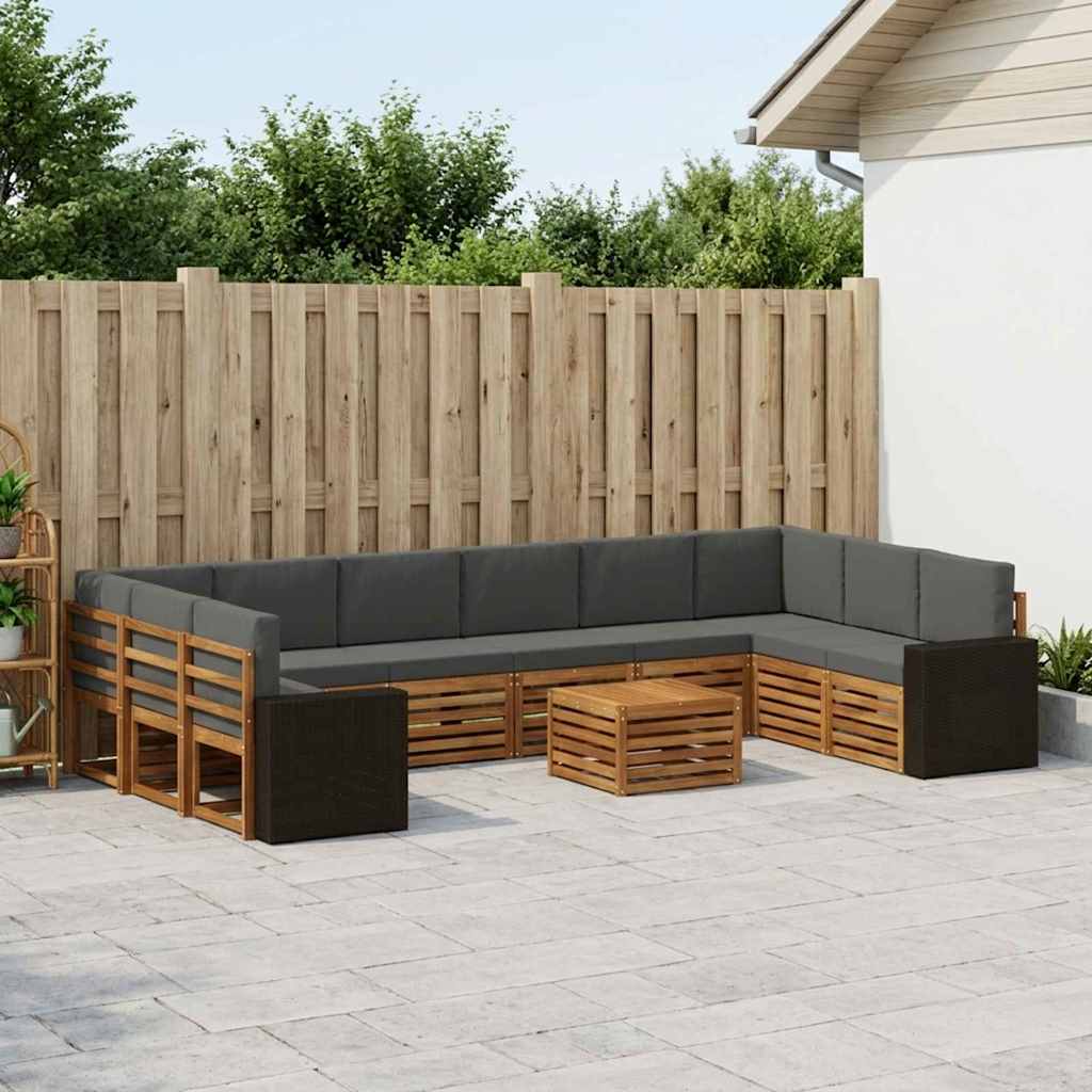 Outdoor-Sofagarnitur 11 pcs Natur und Anthrazit Polyester