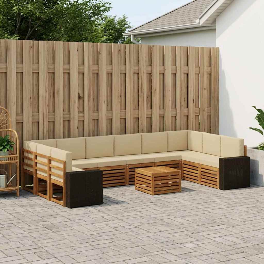 Outdoor-Sofagarnitur 11 stk. Natur und Beige Polyester