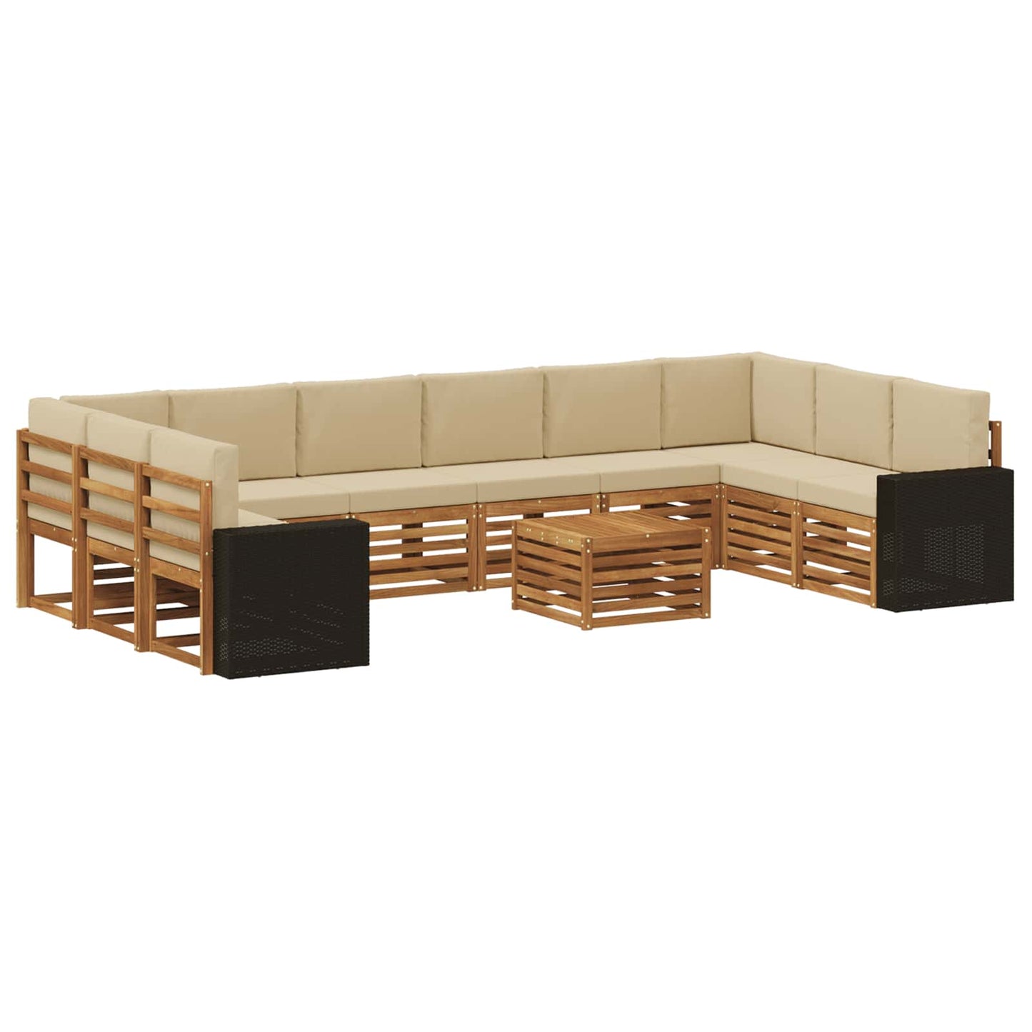 Outdoor-Sofagarnitur 11 stk. Natur und Beige Polyester