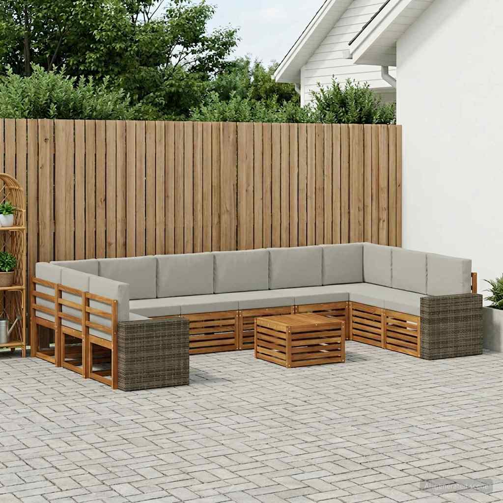 Outdoor-Sofagarnitur 11 pcs Natürlich und Hellgrau Polyester