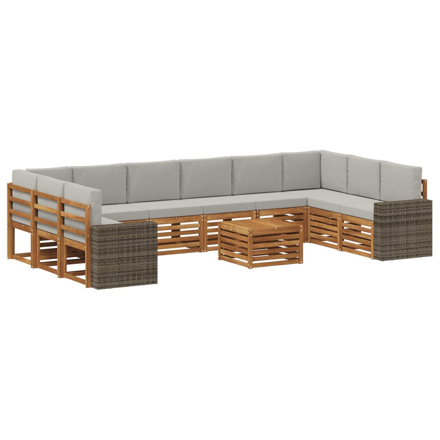 Outdoor-Sofagarnitur 11 pcs Natürlich und Hellgrau Polyester