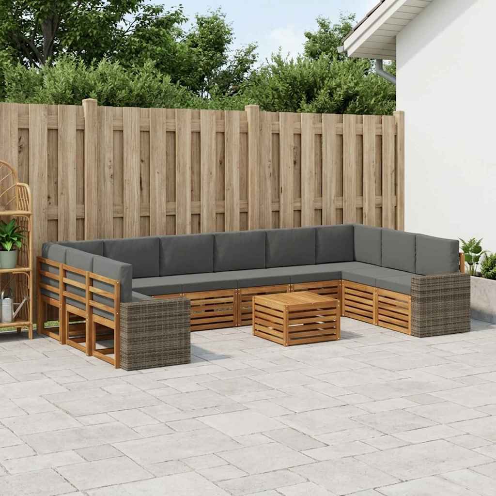 Outdoor-Sofagarnitur 11 pcs Natur und Anthrazit Polyester