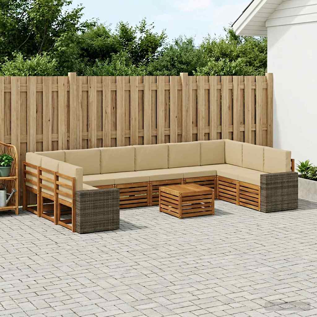 Outdoor-Sofagarnitur 11 stk. Natur und Beige Polyester