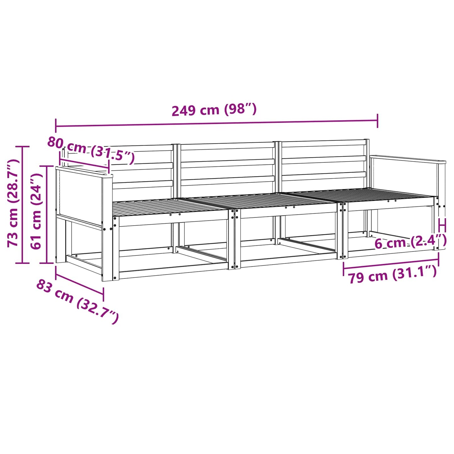 Outdoor-Sofagarnitur 3 pcs Natur Massivholz Akazie