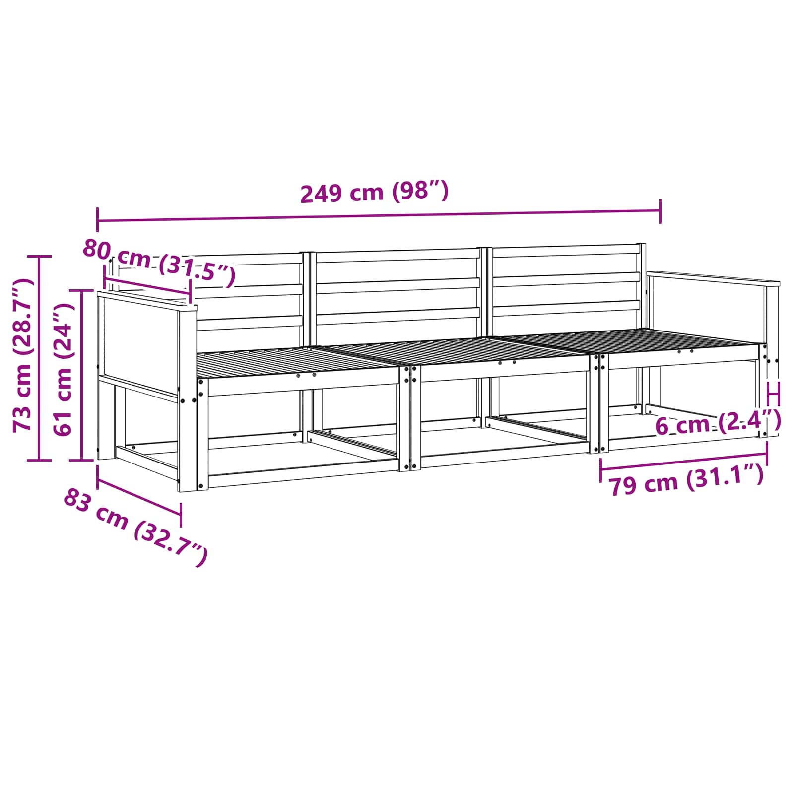 Outdoor-Sofagarnitur 3 pcs Natur Massivholz Akazie