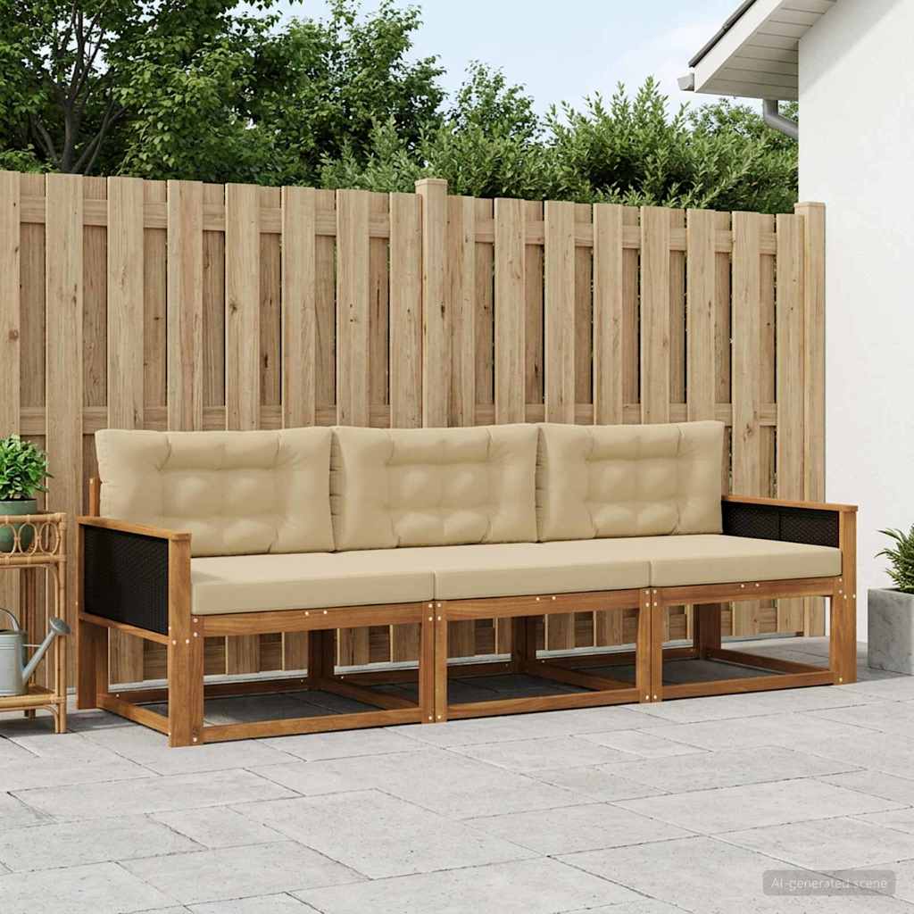 Outdoor-Sofagarnitur 3 stk. Natur und Beige