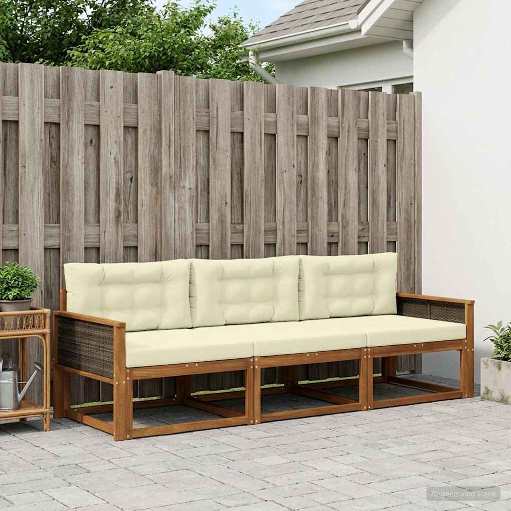 Outdoor-Sofagarnitur mit Kissen 3 pcs Natur und Creme