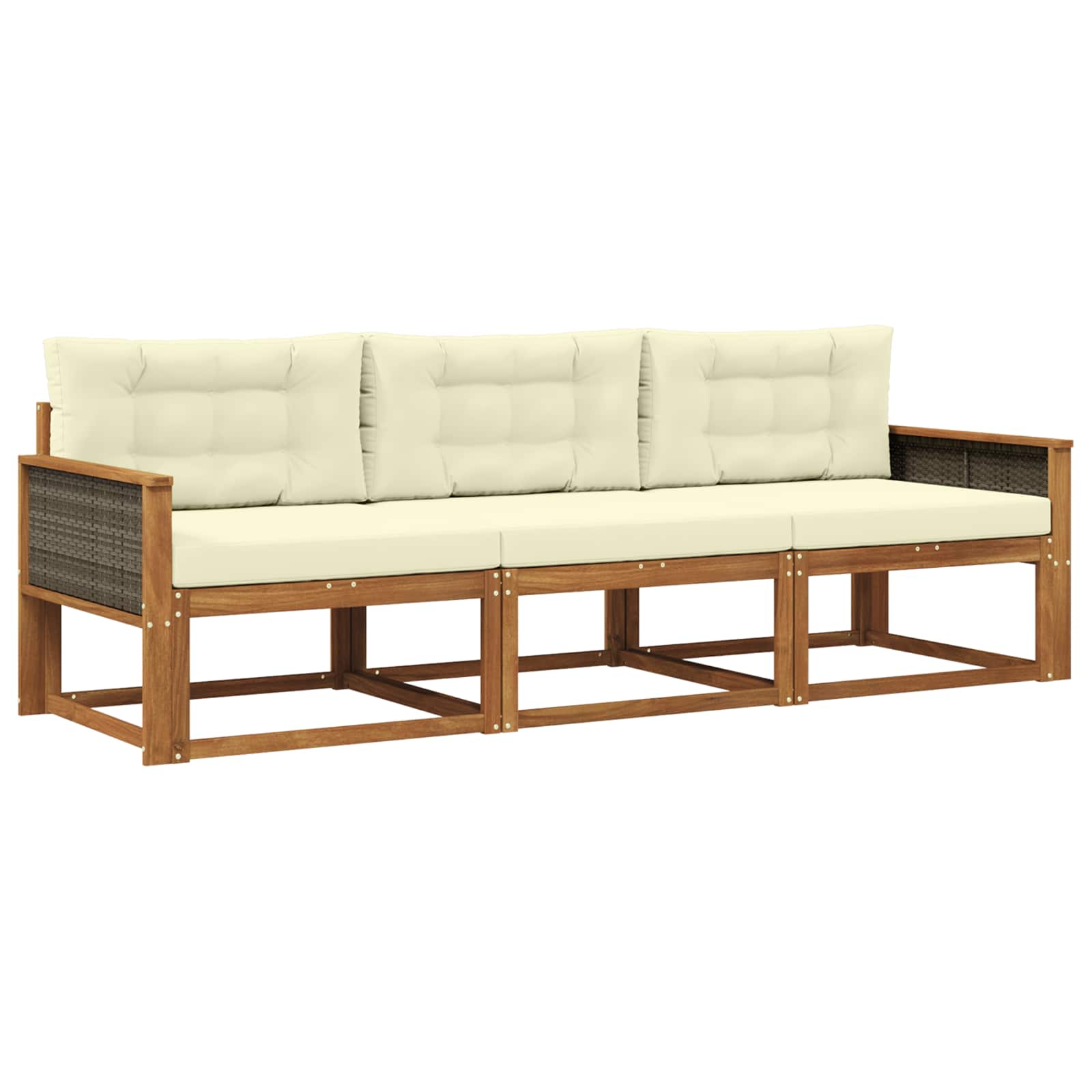 Outdoor-Sofagarnitur mit Kissen 3 pcs Natur und Creme