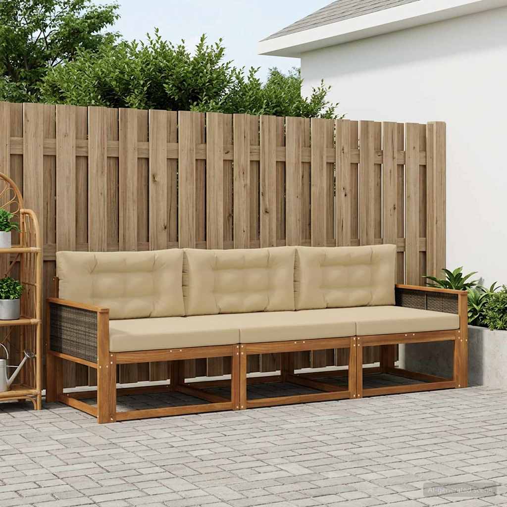 Outdoor-Sofagarnitur mit Kissen 3 pcs Natur und Beige