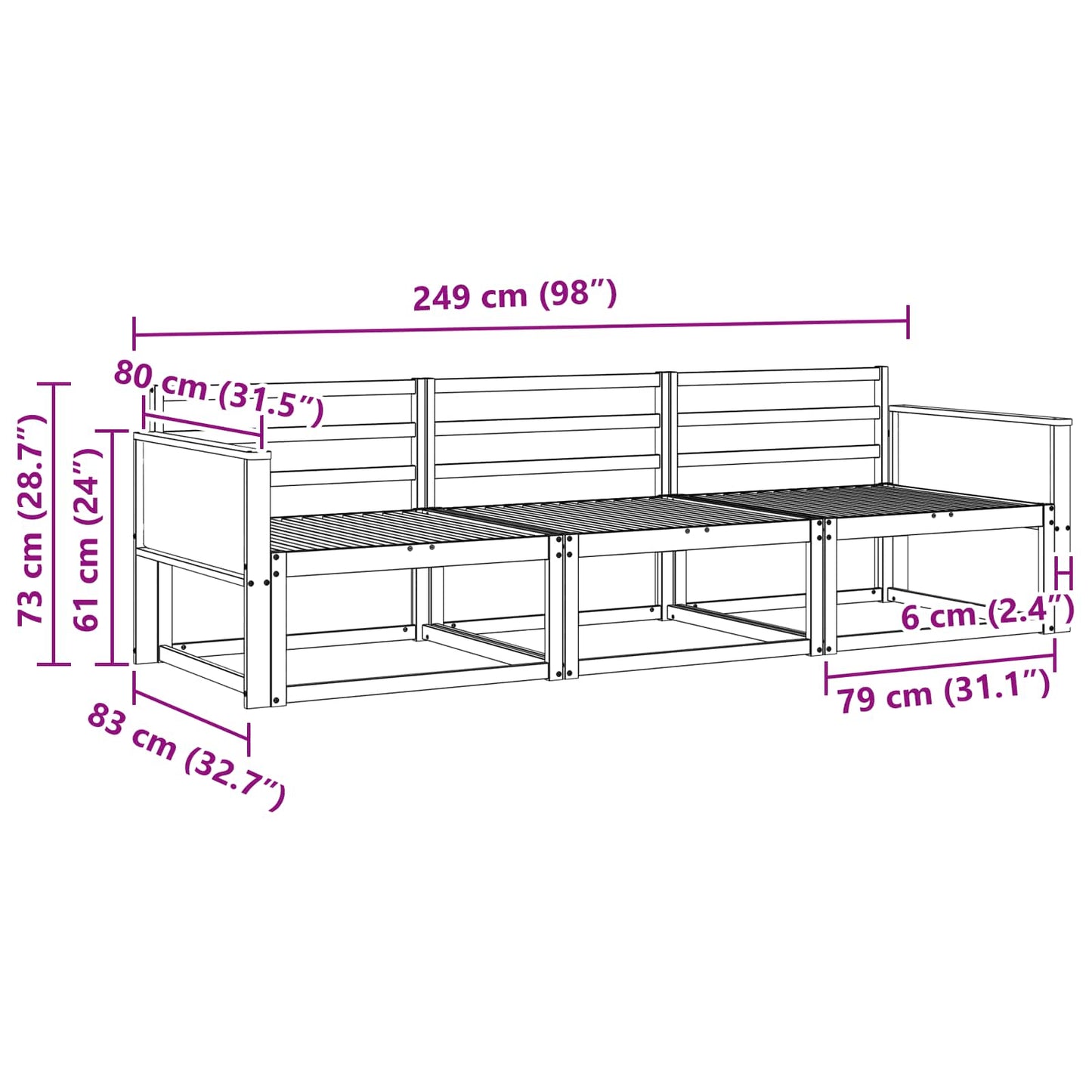 Outdoor-Sofagarnitur 3 stk. Natur Massivholz Akazie