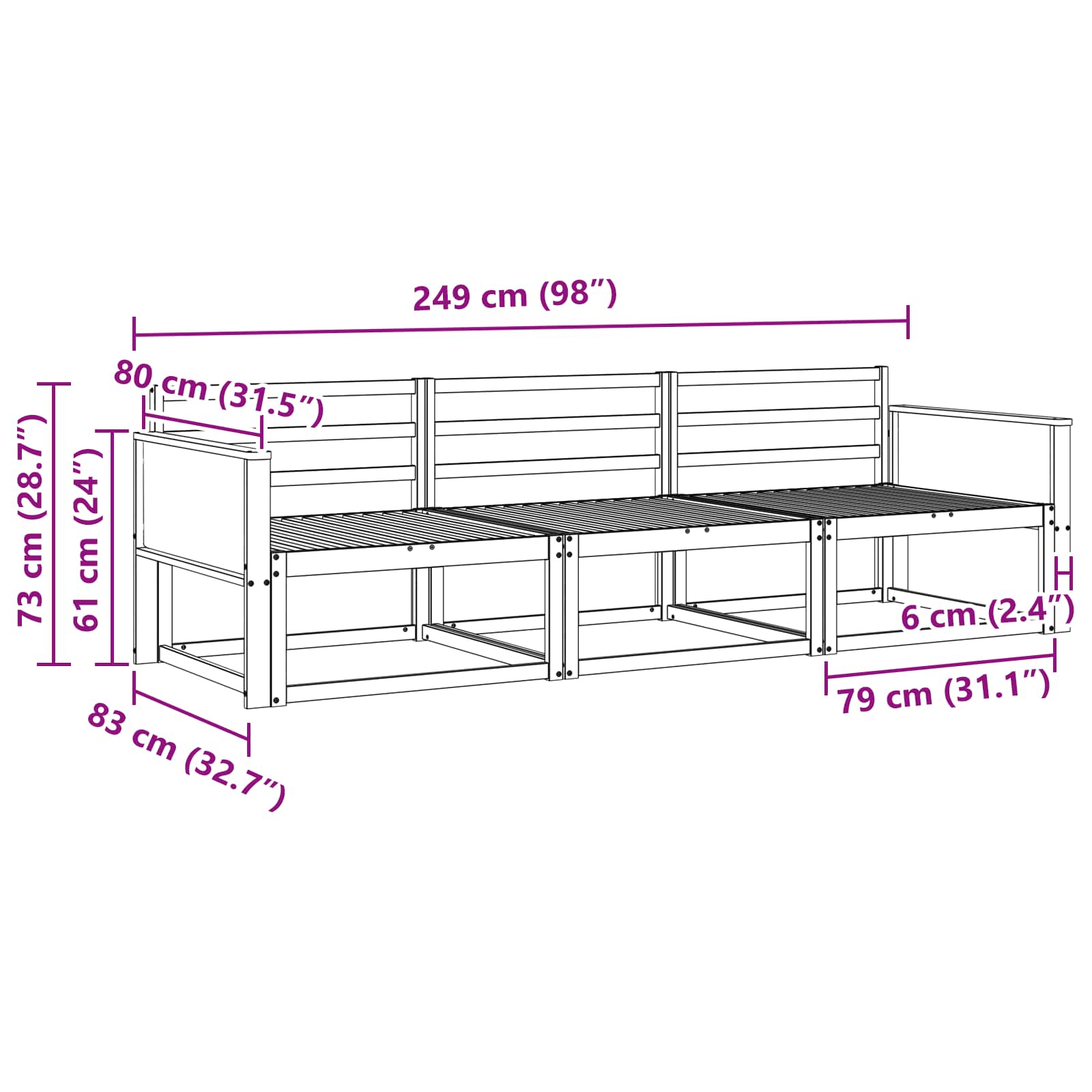 Outdoor-Sofagarnitur 3 stk. Natur Massivholz Akazie