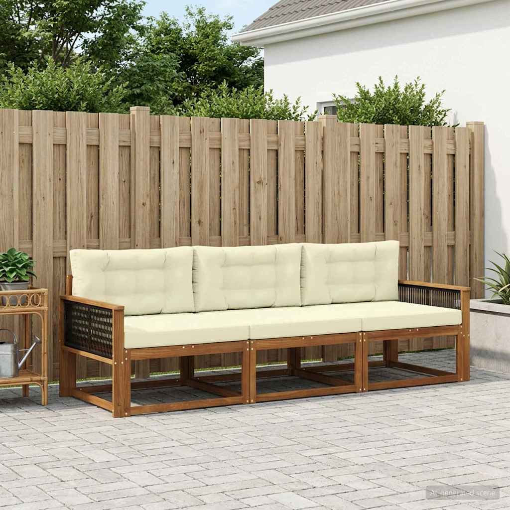 Outdoor-Sofagarnitur mit Kissen 3 pcs Natur und Creme