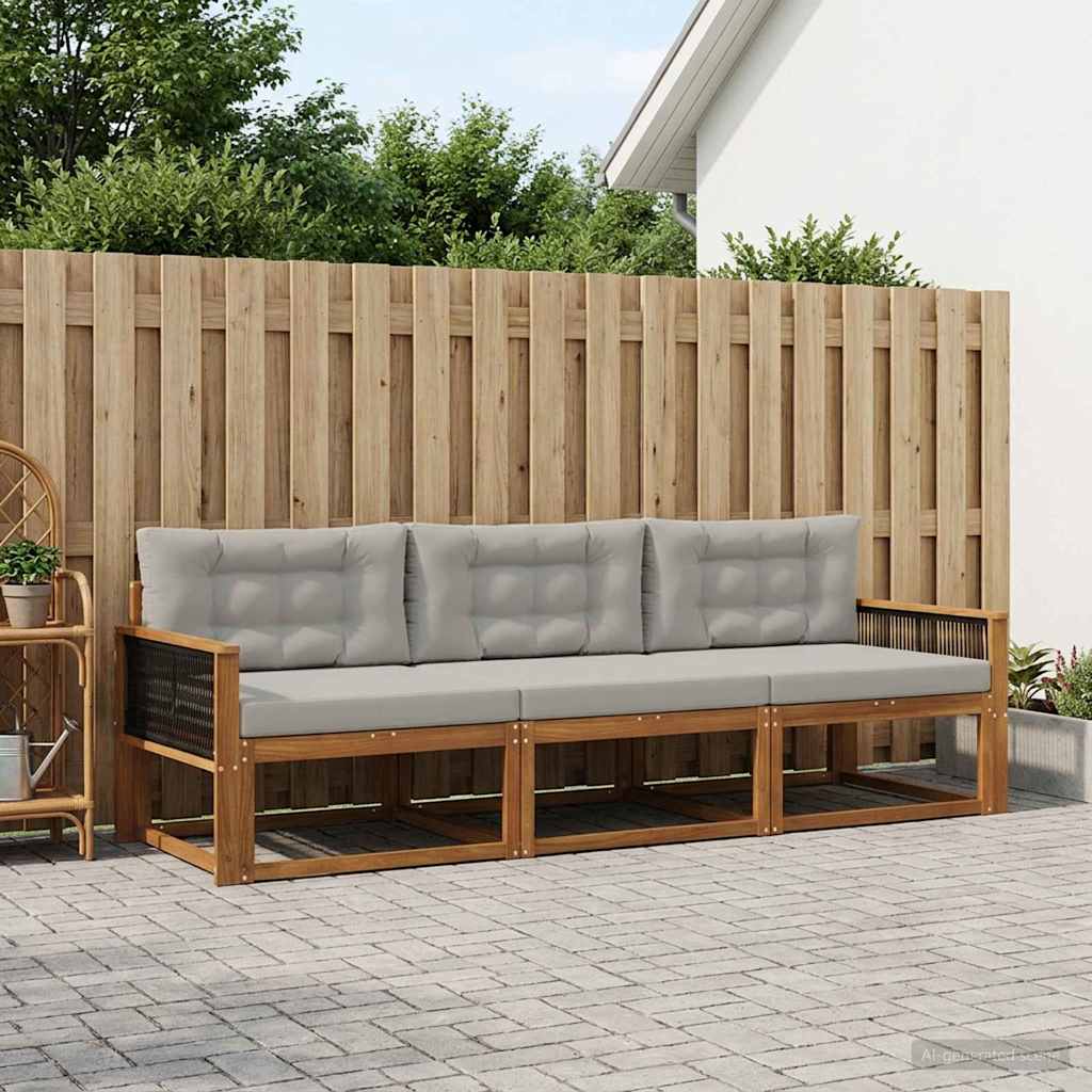 Outdoor-Sofagarnitur 3 stk. Natur und Hellgrau