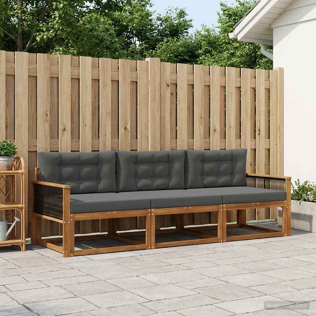 Outdoor-Sofagarnitur 3 stk. Natur und Anthrazit