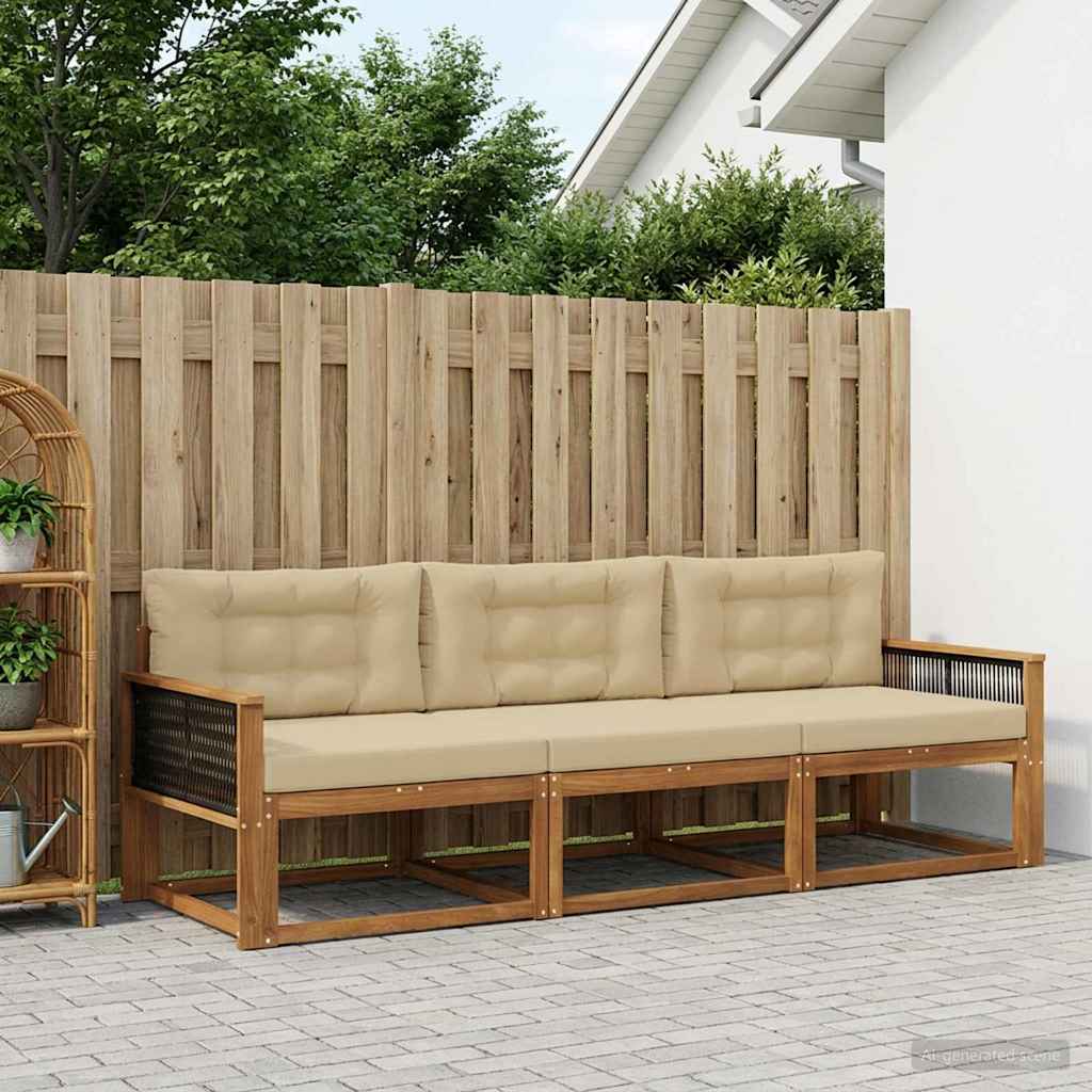 Outdoor-Sofagarnitur 3 stk. Natur und Beige