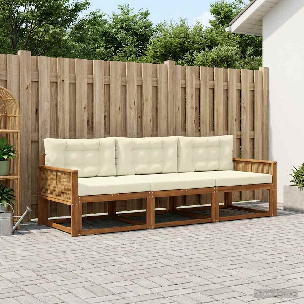 Outdoor-Sofagarnitur 3 stk. Natur und Creme