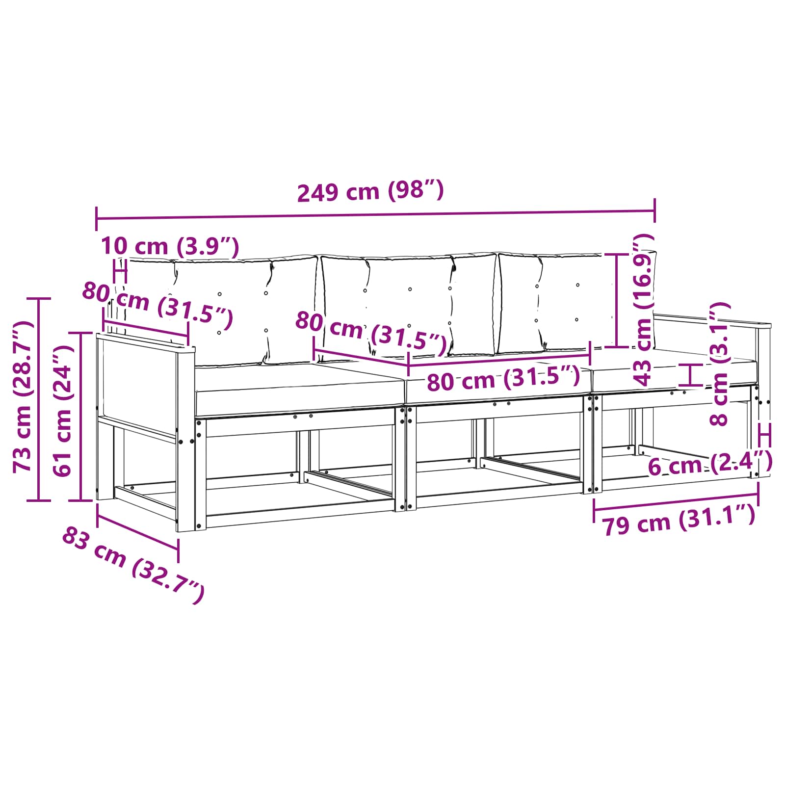 Outdoor-Sofagarnitur 3 stk. Natur und Creme
