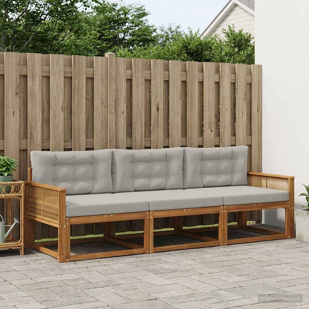Outdoor-Sofagarnitur mit Kissen 3 pcs Natural and Light grey