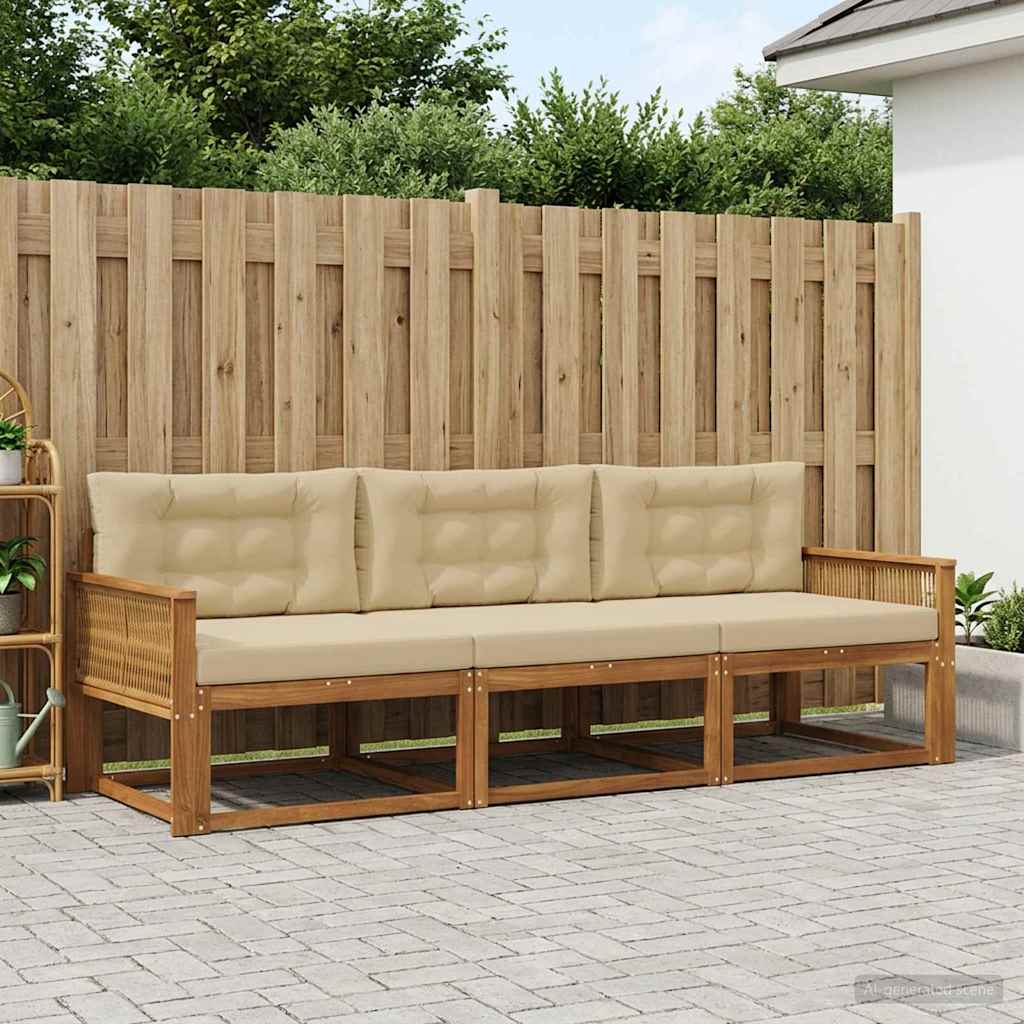 Outdoor-Sofagarnitur mit Kissen 3 pcs Natur und Beige