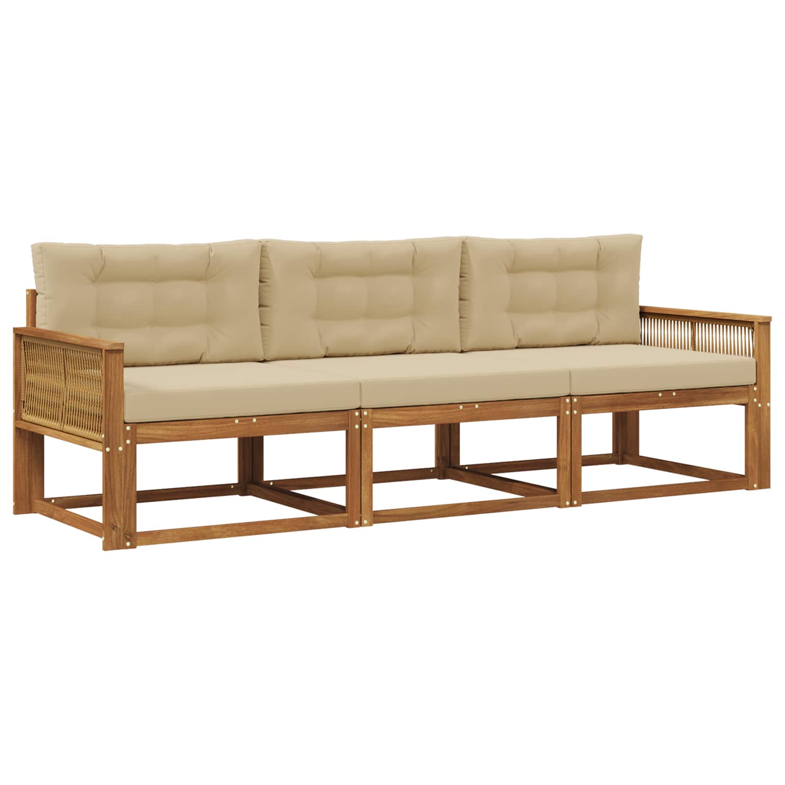 Outdoor-Sofagarnitur mit Kissen 3 pcs Natur und Beige