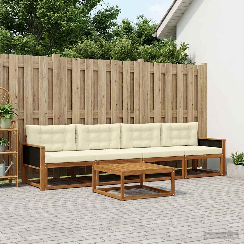 Outdoor-Sofagarnitur mit Kissen 5 pcs Natur und Creme