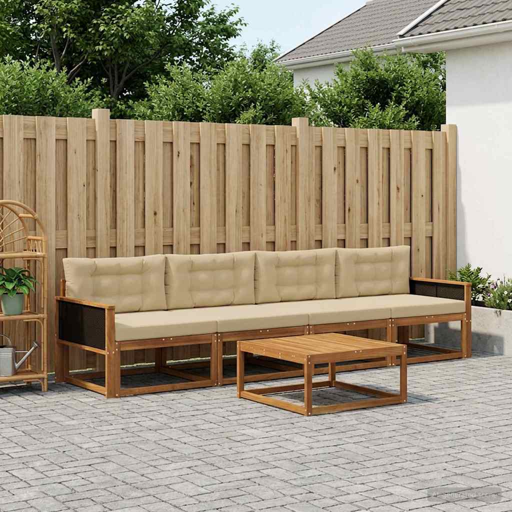 Outdoor-Sofagarnitur mit Kissen 5 pcs Natur und Beige