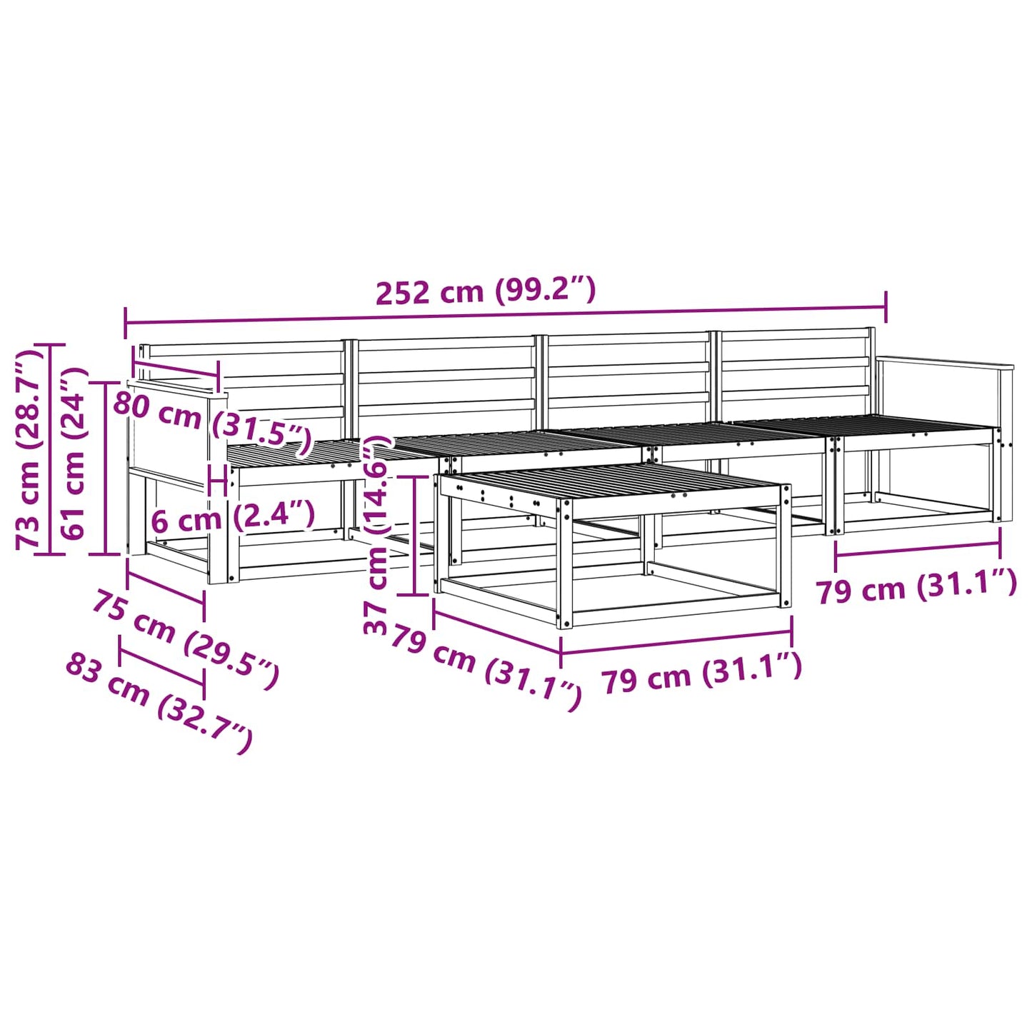 Outdoor-Sofagarnitur 5 pcs Natur Massivholz Akazie