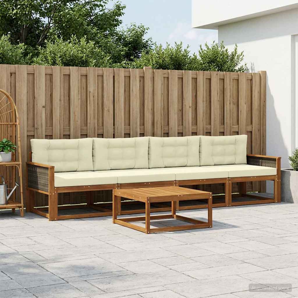 Outdoor-Sofagarnitur mit Kissen 5 pcs Natur und Creme
