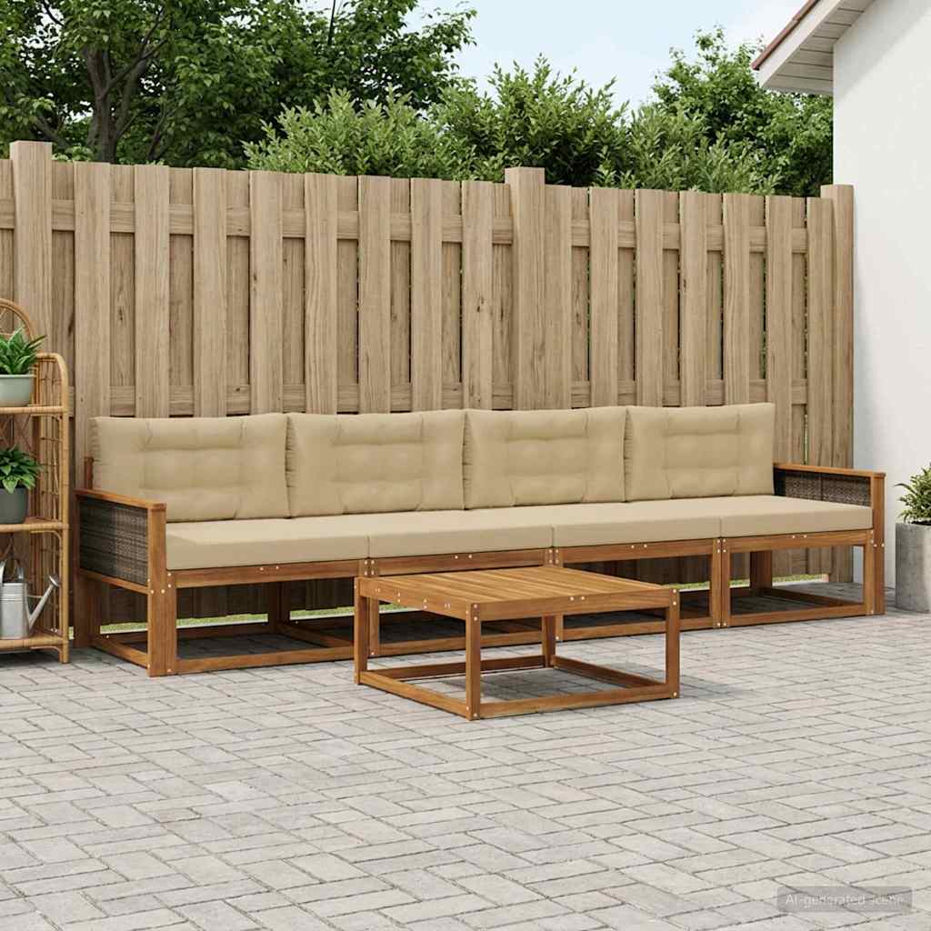 Outdoor-Sofagarnitur mit Kissen 5 pcs Natur und Beige