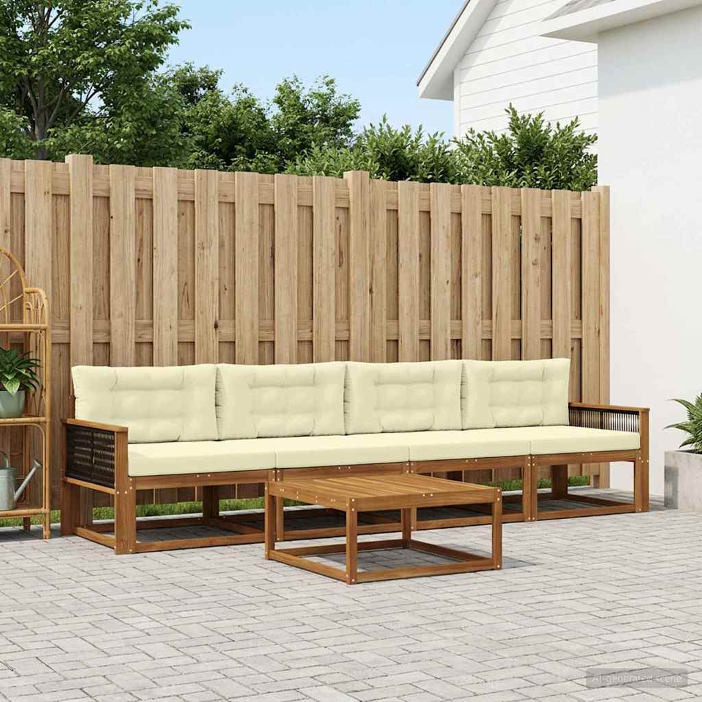 Outdoor-Sofagarnitur mit Kissen 5 pcs Natur und Creme