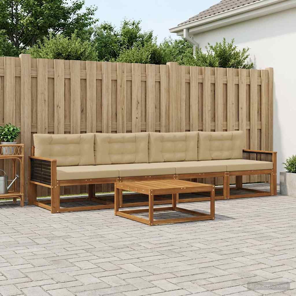 Outdoor-Sofagarnitur mit Kissen 5 pcs Natur und Beige