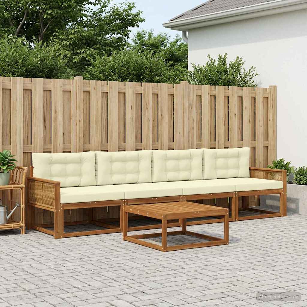 Outdoor-Sofagarnitur mit Kissen 5 pcs Natur und Creme