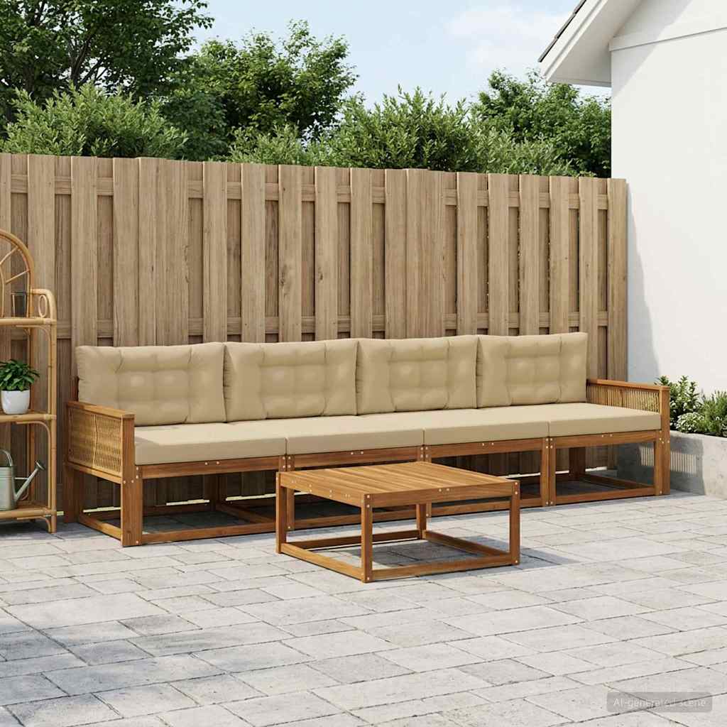 Outdoor-Sofagarnitur mit Kissen 5 pcs Natur und Beige