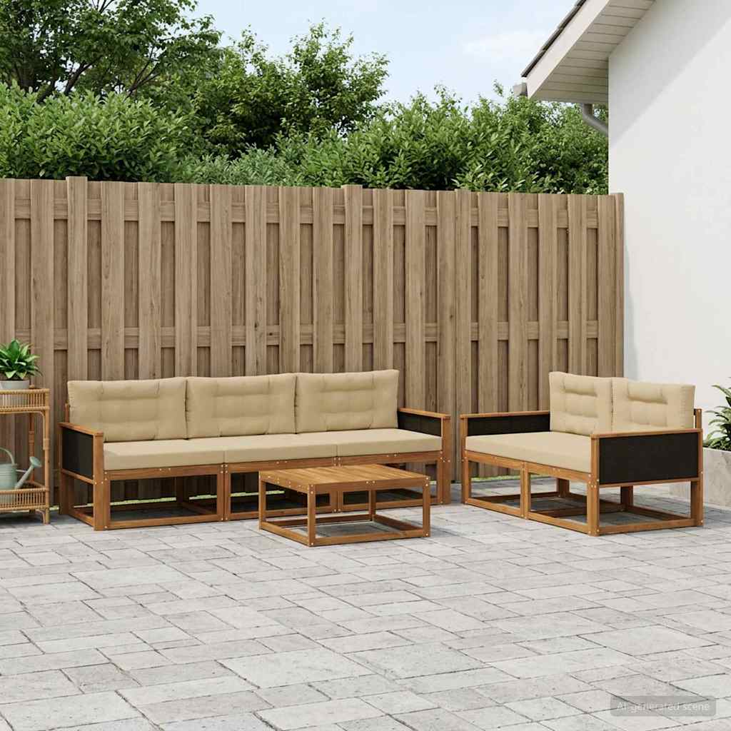 Outdoor-Sofagarnitur mit Kissen 6 pcs Natur und Beige