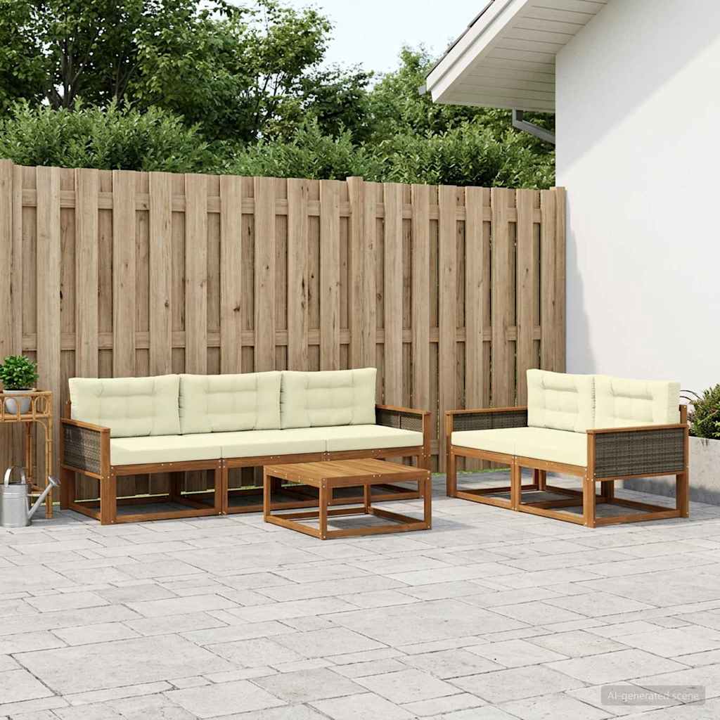 Outdoor-Sofagarnitur mit Kissen 6 pcs Natur und Creme