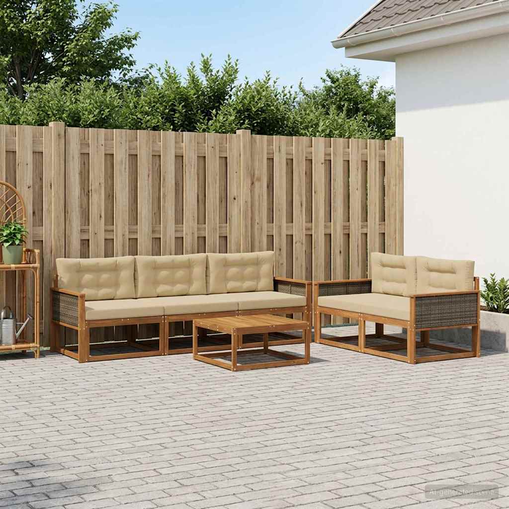 Outdoor-Sofagarnitur mit Kissen 6 pcs Natur und Beige