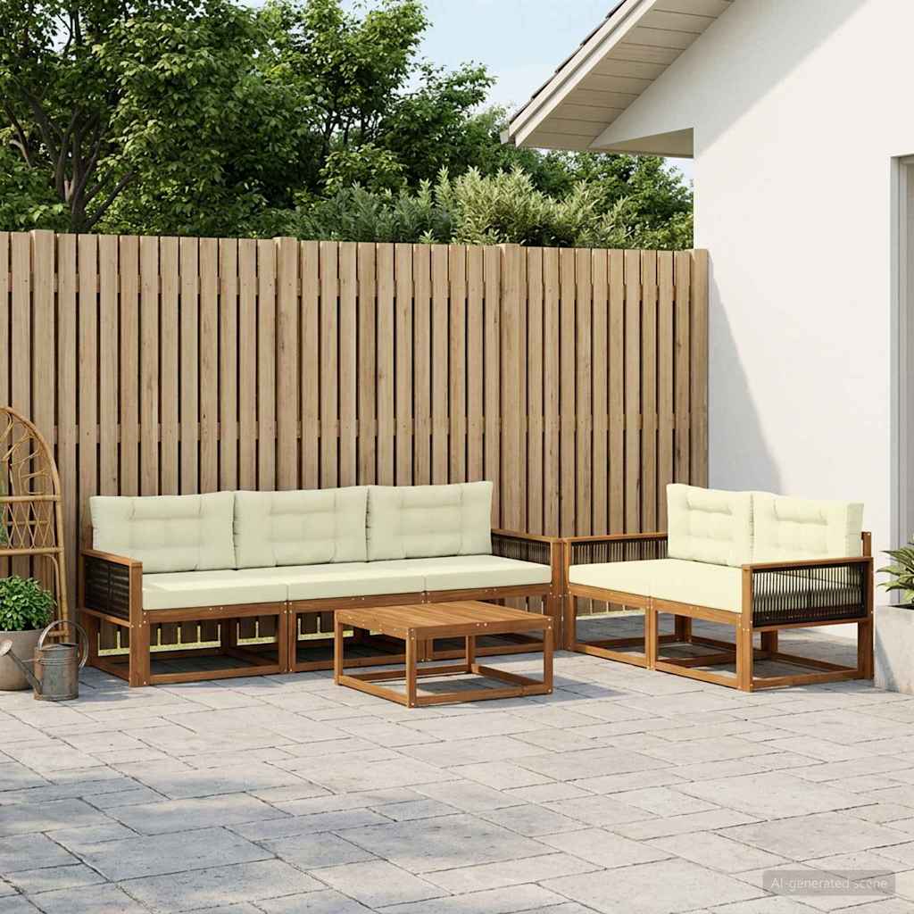Outdoor-Sofagarnitur mit Kissen 6 pcs Natur und Creme