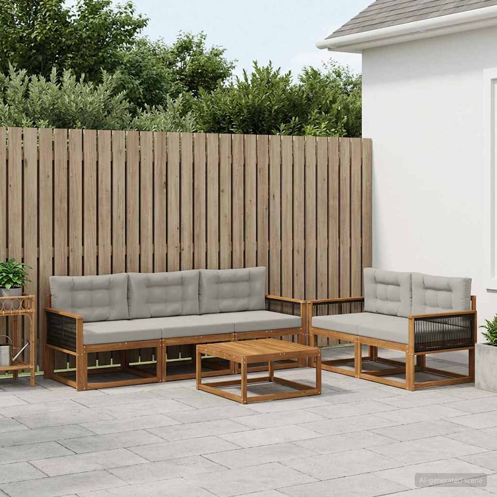 Outdoor-Sofagarnitur mit Kissen 6 pcs Natural and Light grey