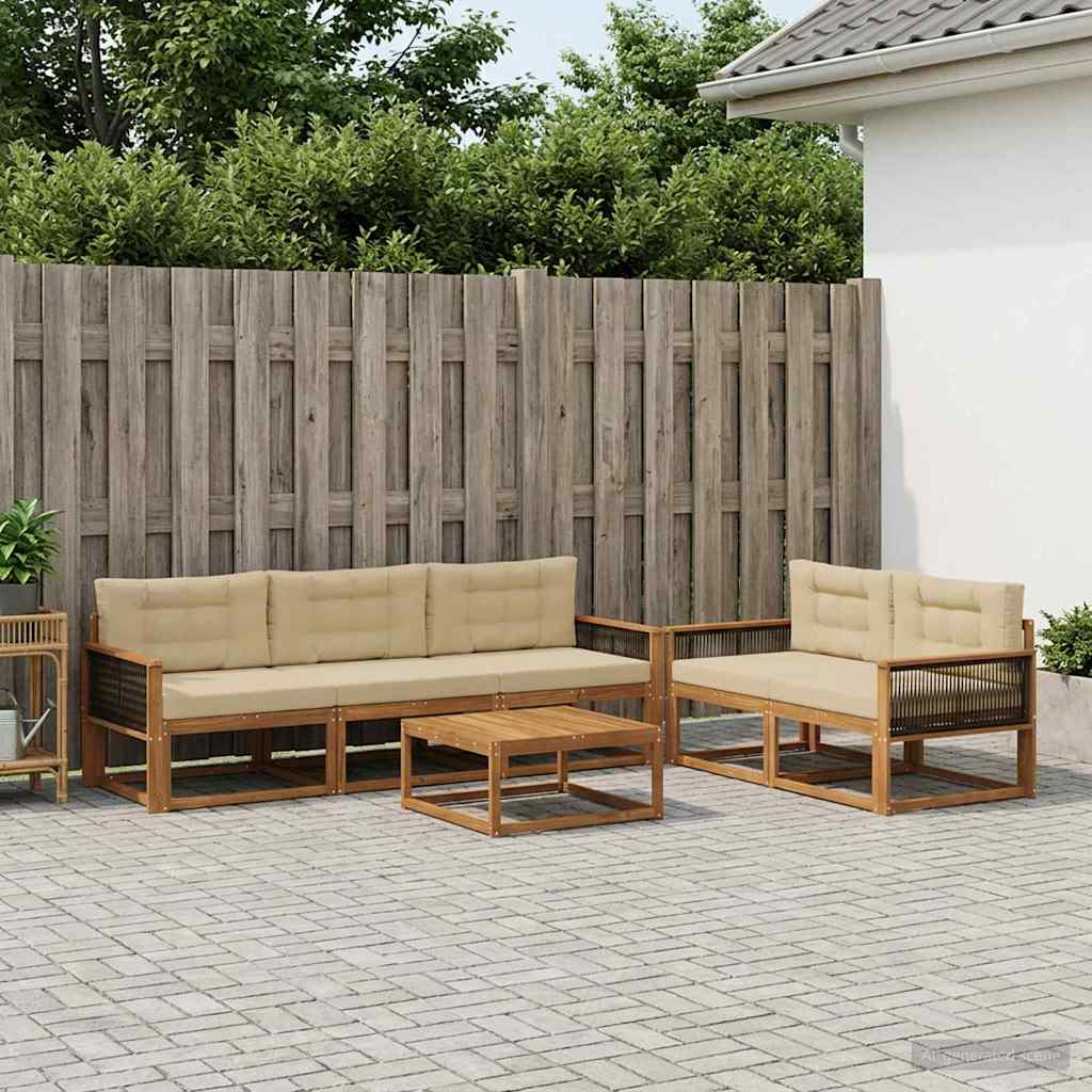 Outdoor-Sofagarnitur mit Kissen 6 pcs Natur und Beige